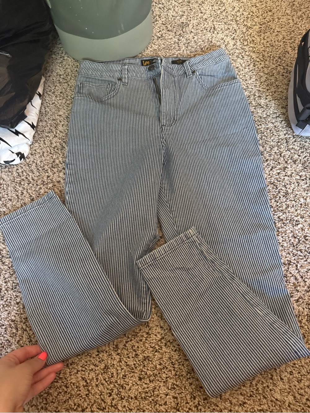 Lee Women's Blue and White Striped Jeans